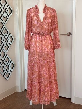Bohemian Pink Floral Long-Sleeve Maxi Dress